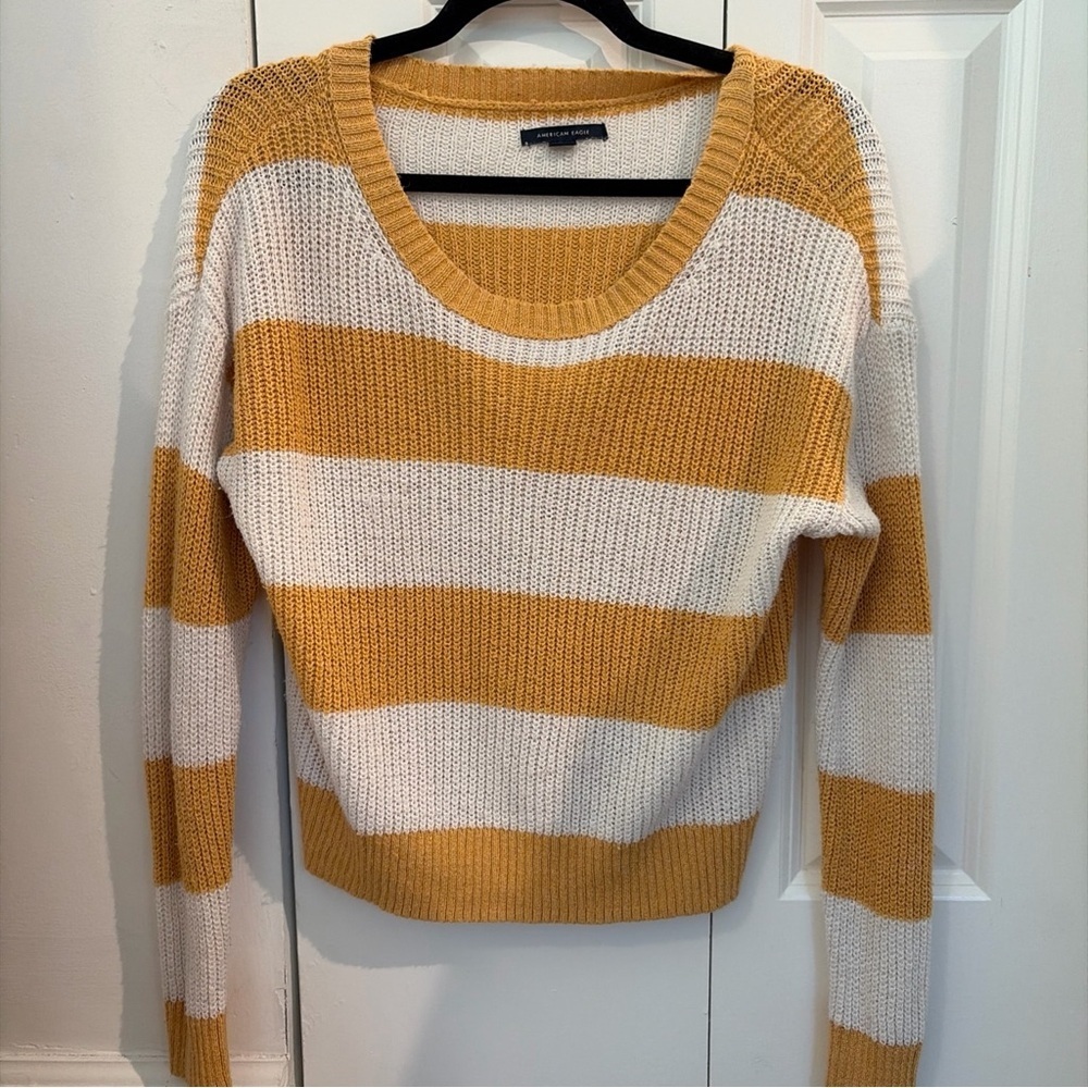 American Eagle Outfitters Mustard and White Striped Sweater - Picture 6 of 6